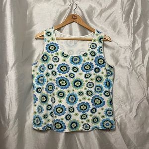 Plus Size y2k Retro Psychedelic Funky Groovy Blue Green White Floral Tank Top